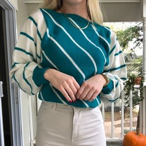 Vintage teal and cream patterned sweater